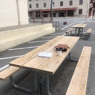 Outdoor picnic tables