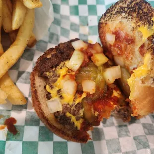 Inside the POX cheeseburger
