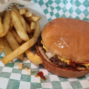 POX cheeseburger with small fries
