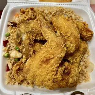 Pork fried rice and chicken wings combo with egg roll