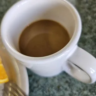 a cup of coffee and a plate of food