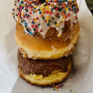 Rainbow Sprinkle (top); Glazed (middle); Boston Cream (bottom)--my top 3!