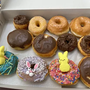 a variety of donuts in a box