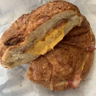 Try a breakfast croissant. I like the bacon egg and American cheese