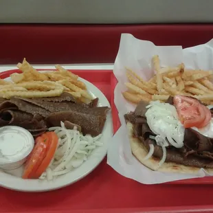 Gyros plate (left); gyros sandwich (right)