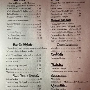 Food menu. Delicious authentic Mexican food!!!!