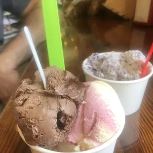 Goody's Gourmet ice cream - So good!Chocolate Elephant w/ Raspberry Vanilla swirl and Blueberry Cheesecake Waffle Cone