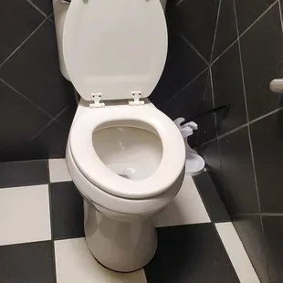 a toilet in a rest room