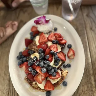 Mix Berry French Toast. With whip cream &amp; powdered sugar no need syrup.