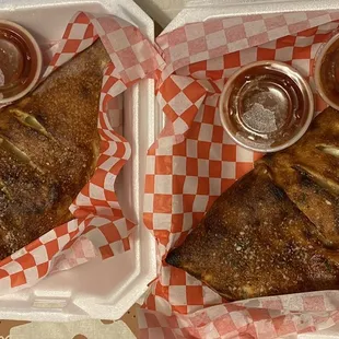 Custom Calzone (chicken + spinach) and Meat Calzone