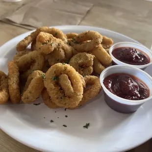 Calamari. They were good but save room for pizza instead. Not worth it