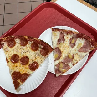 Pepperoni and ham/pineapple pizza