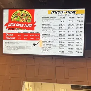 menu and prices
