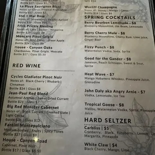 Drink menu