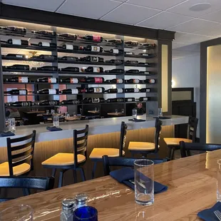 Wine rack divides the bar from dining area