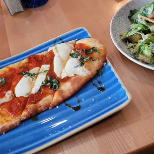 Margarita flatbread + Caesar salad