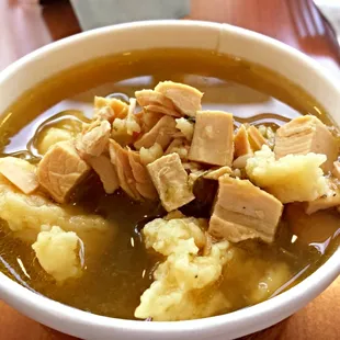 The exceptionally bland chicken dumpling soup served by the salt adverse kitchen.