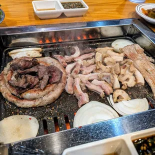 Combo A. $59.99. L to R: Cow heart on top of small intestine, upper lining last stomach, upper lining first stomach, and large intestine.