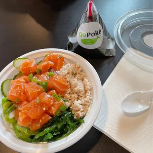 Classic Salmon Poke Bowl &amp; Garlic Salmon Onigiri