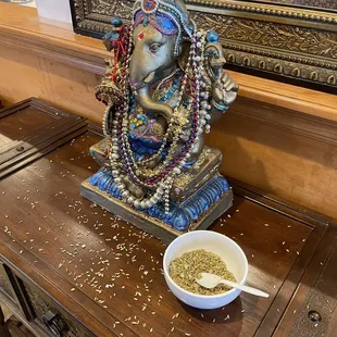 Salt and caraway seeds for breath.