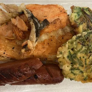 Bento: Hot dog, scallion pancakes and salmon bones?