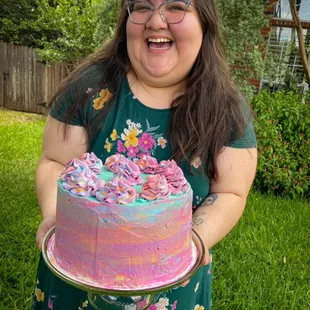 Magical unicorn swirl birthday cake!