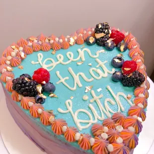 Vanilla berry chantilly cake; pastel swirled buttercream, fresh berries and gold flakes