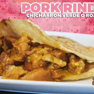 Gordita de chicharrón verde o rojo. Harina o Maíz