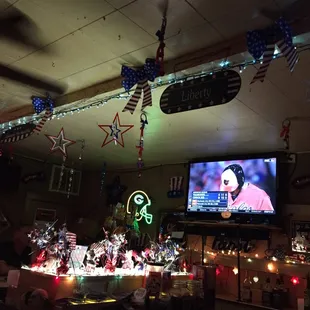 a television and decorations