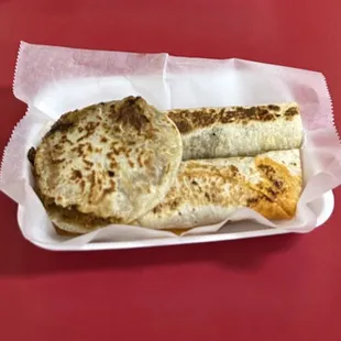 Gordita - pork in green sauce 2 burritos - chicken with chipotle sauce and pork in red sauce