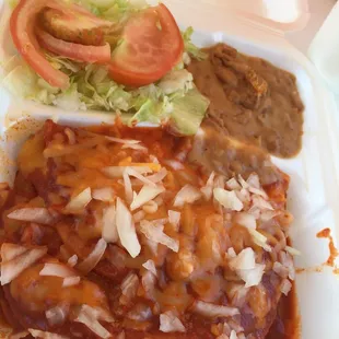 This is an Enchilada Plato Con Frijoles. 6.00