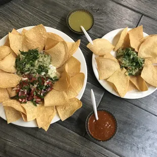 Guacamole and chips. Perico appetizer without meat
