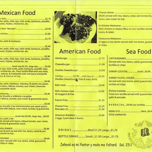 a mexican food menu
