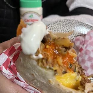 Denver burrito with red sauce