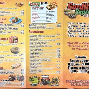 menu for gorditas express