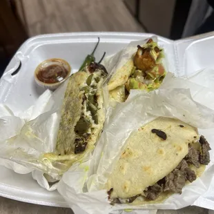 Carne asada - shrimp - Rajas con queso