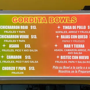 Menu - Bowls