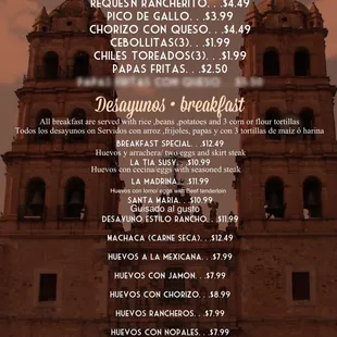 details of the menu