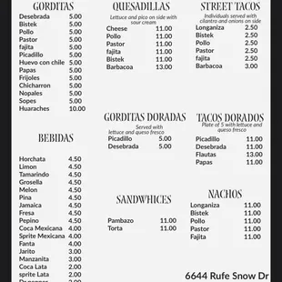 Our updated menu