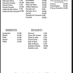 Our updated menu