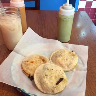 Medium horchata (i love the bell jar glass); potato and chorizo, carne asada and pork skin (not shown is the fourth one I asked for).