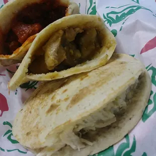 Red Chile, Green Chile, Chicken Crema Corn Gorditas 4.5/5 Very Very Good.