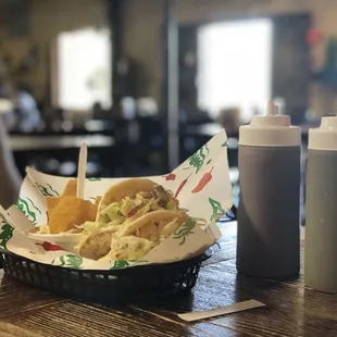 Lunch was SO yummy! I got the chipotle chicken &amp; chicken en crema gorditas add lettuce, tomato, &amp; cheese with a side of their yummy beans.