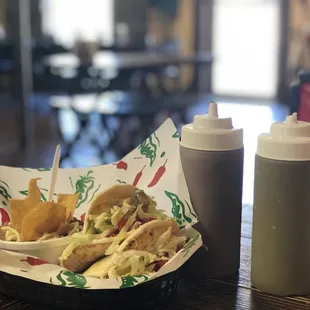 Lunch was SO yummy! I got the chipotle chicken &amp; chicken en crema gorditas add lettuce, tomato, &amp; cheese with a side of their yummy beans.