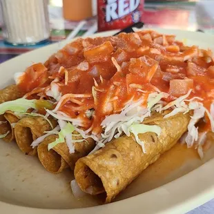 Shredded beef flautas. Yummy and crispy.