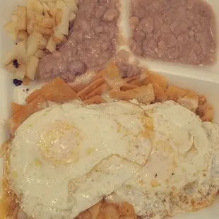 Chilaquilles plate, good but needed more spice or flavor. The salsa was spicy though and had good flavor.