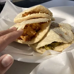 Red chili chicharron and nopales Gordita
