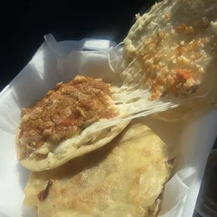 Fried gorditas with pork meat and one with chicharrón