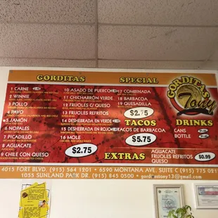 menu and prices