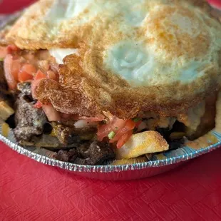 Loaded fries with added eggs